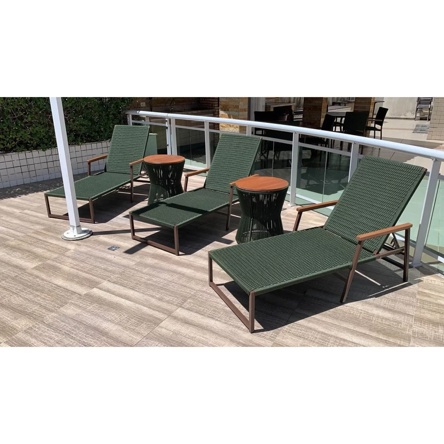 Espreguiçadeira Reclinável Modelo Perpétua em Corda Náutica - Marrom / Verde - 8