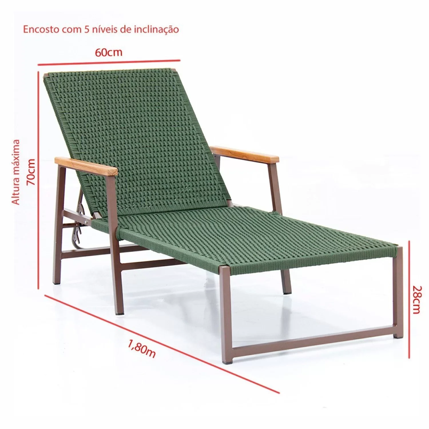 Espreguiçadeira Reclinável Modelo Perpétua em Corda Náutica - Marrom / Verde - 5