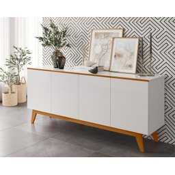 Aparador Buffet Ares Lux 4 Portas Premium Sala Hall Organizador Pés Madeira Maciça Cor Branco - 2