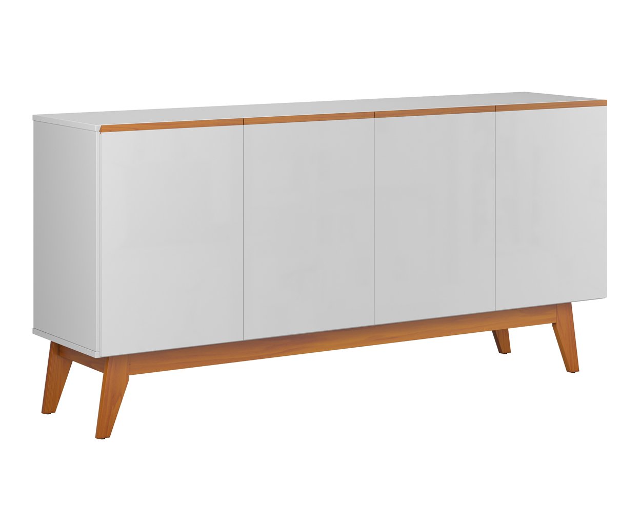 Aparador Buffet Ares Lux 4 Portas Premium Sala Hall Organizador Pés Madeira Maciça Cor Branco - 3