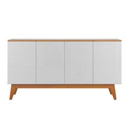 Aparador Buffet Ares Lux 4 Portas Premium Sala Hall Organizador Pés Madeira Maciça Cor Branco - 4