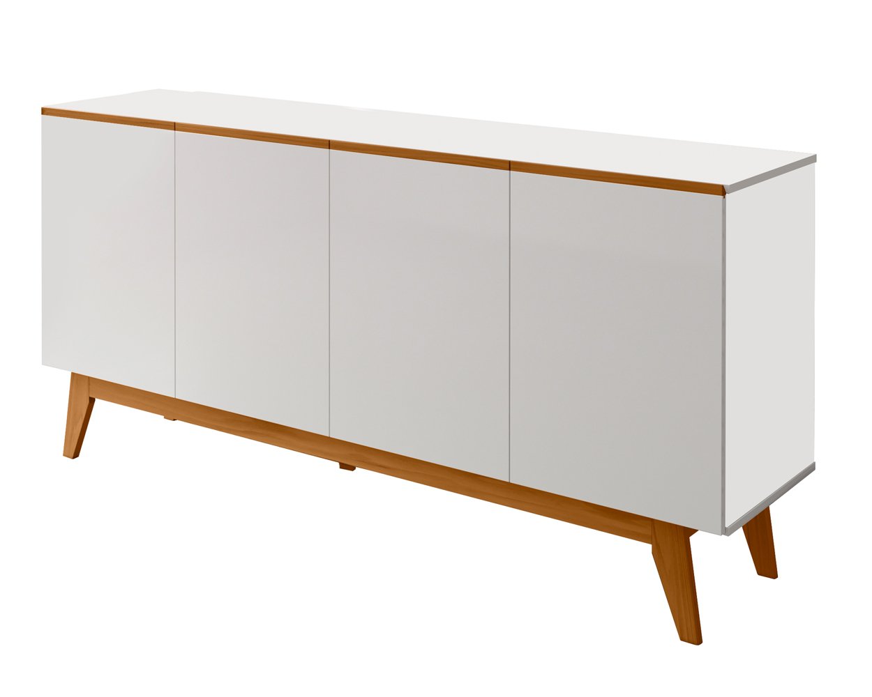 Aparador Buffet Ares Lux 4 Portas Premium Sala Hall Organizador Pés Madeira Maciça Cor Branco