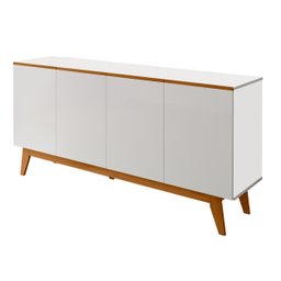 Aparador Buffet Ares Lux 4 Portas Premium Sala Hall Organizador Pés Madeira Maciça Cor Branco - 1