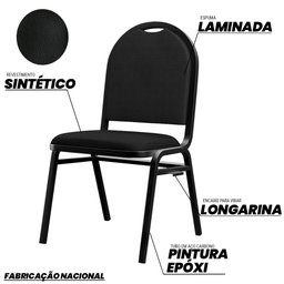 Kit 10 Cadeiras Hoteleiras Auditório Empilhável Sintético M23 Preto - Mpozenato - 3