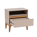 Ver imagem 7 de Kit com 2 Mesas de Cabeceira 2 Gavetas 2 Nichos MDF com Pés de Madeira Maciça Bento Yescasa Bege