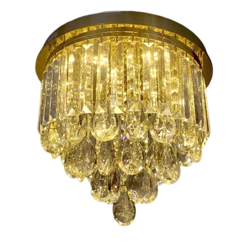Lustre Plafon de Cristal Legítimo K9 C/ Lâmpadas - 3 Tons + Controle - 5