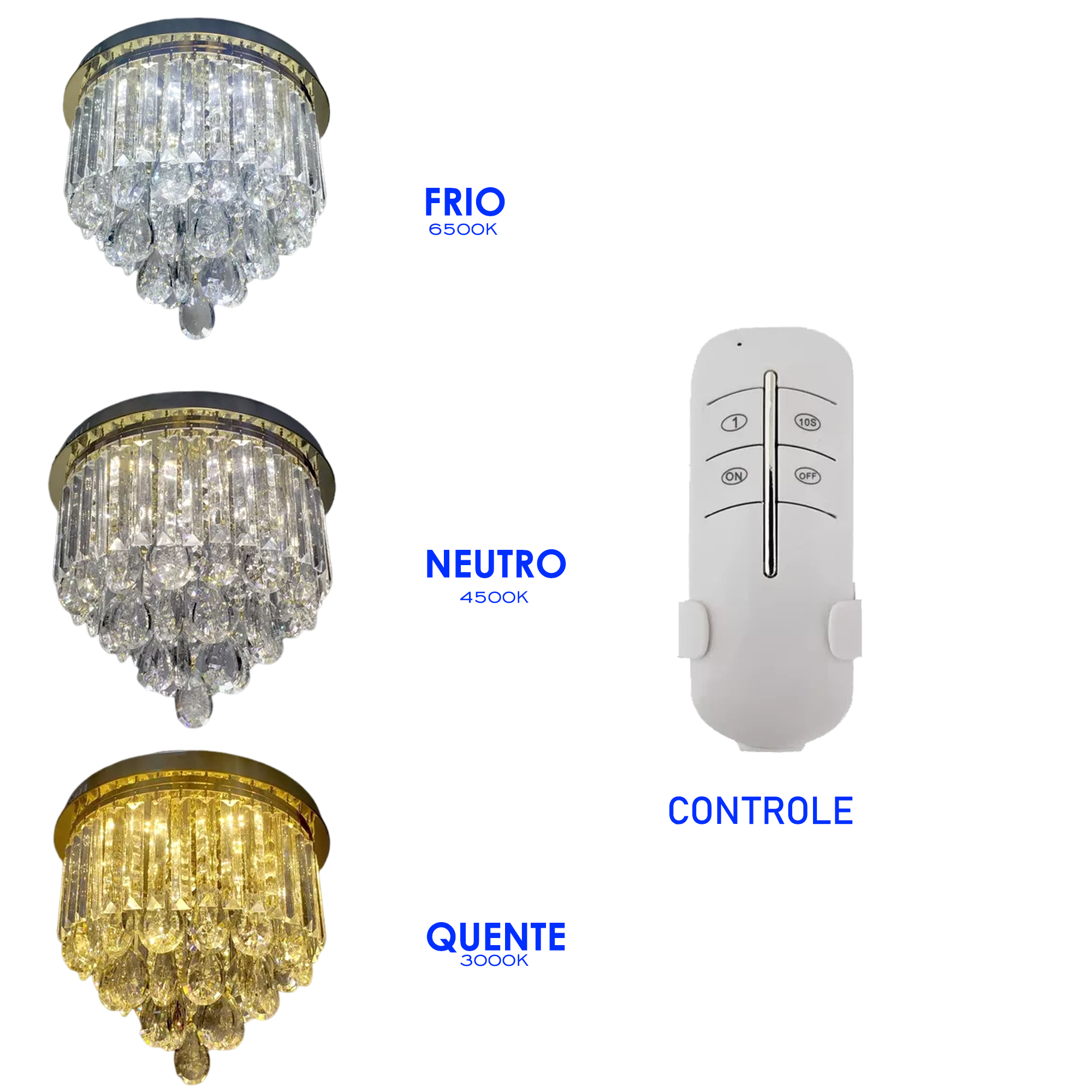 Lustre Plafon de Cristal Legítimo K9 C/ Lâmpadas - 3 Tons + Controle - 2