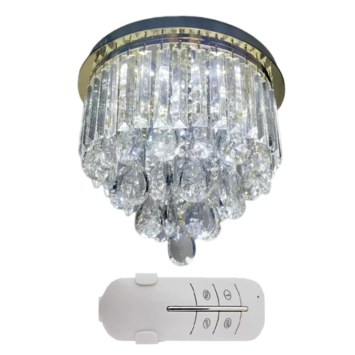 Lustre Plafon de Cristal Legítimo K9 C/ Lâmpadas - 3 Tons + Controle - 1