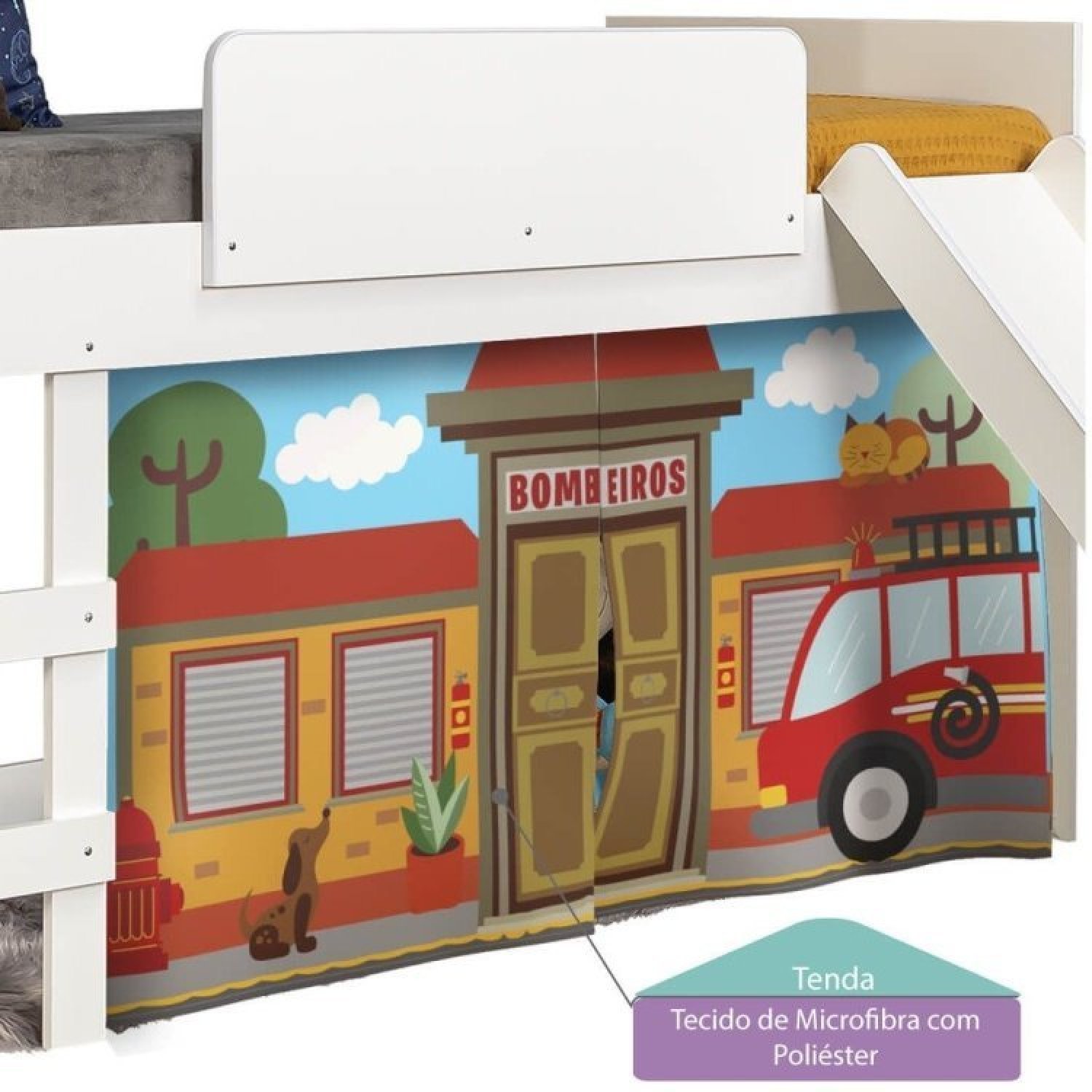 Cama Infantil com Escorregador e Tenda Bombeiros Casatema - 10