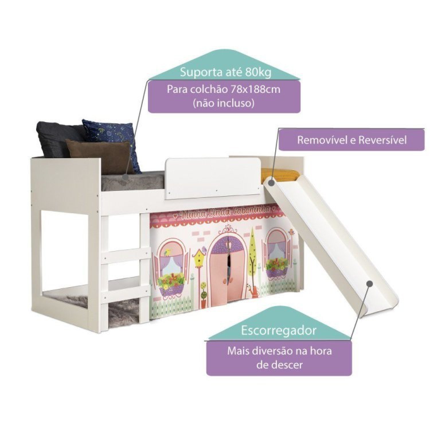 Cama infantil com Escorregador e Tenda Casinha Casatema - 4