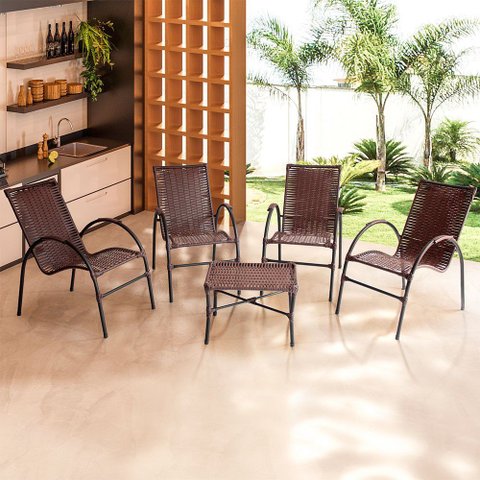 Conjunto de Mesa de Centro e 4 Cadeiras Ônix para Área Externa