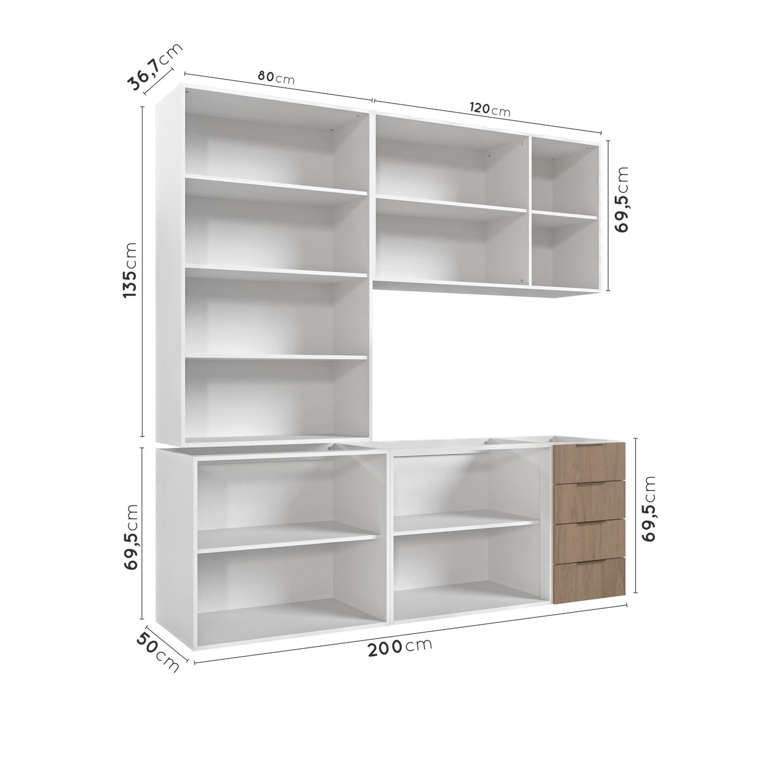 Cozinha Modulada 4 Peças sem Tampo Suspensa com 2 Aéreos e 2 Balcões Ipanema CabeCasa MadeiraMadeira - 5