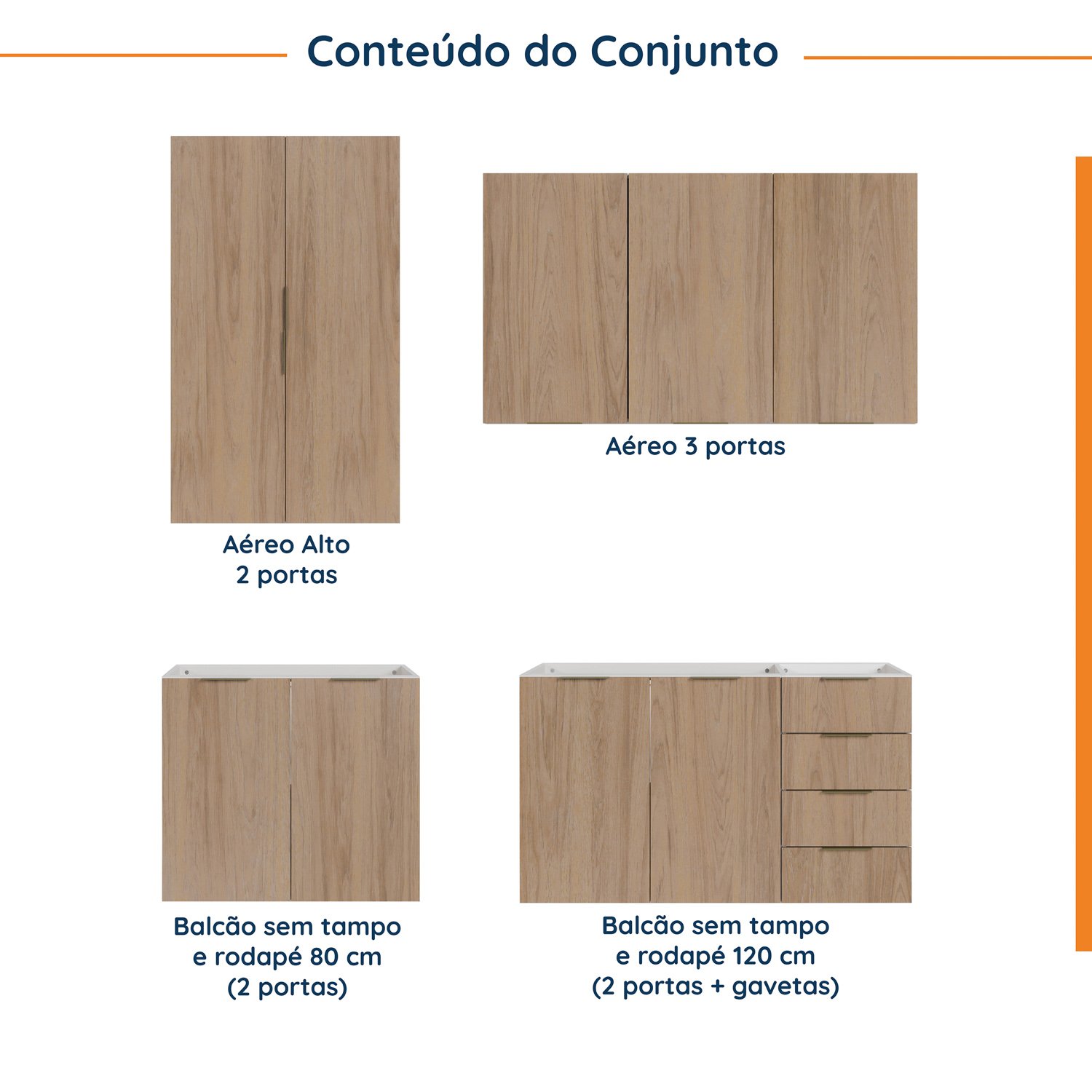 Cozinha Modulada 4 Peças sem Tampo Suspensa com 2 Aéreos e 2 Balcões Ipanema CabeCasa MadeiraMadeira - 3