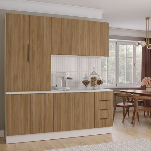 Cozinha Planejada 4 Peças com Tampo 2 Armários Aéreos e 2 Balcões Ipanema CabeCasa MadeiraOriginals Marrom