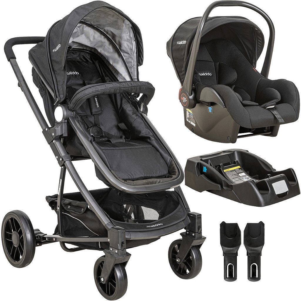 Carrinho de Bebe com Bebe Conforto e Base Kiddo Winner II Preto ...