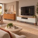 Ver imagem 1 de Conjunto Rack + Buffet Vertex Rack Off White/Naturalle Buffet Naturalle Mavaular
