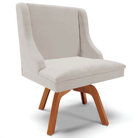 Cadeira Decorativa Sala de Jantar Base Giratória de Madeira Firenze Veludo Cinza/Natural G19 - Gran 