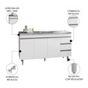 Ver imagem 3 de Balcão de Cozinha com Pia Inox 160cm 3 Gavetas Andréia Branco - Ajl Móveis