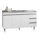 Ver imagem 1 de Balcão de Cozinha com Pia Inox 160cm 3 Gavetas Andréia Branco - Ajl Móveis