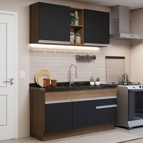 Armário de Cozinha Compacta 150cm Rustic/Preto Glamy Madesa 02