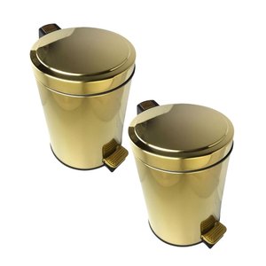 Kit 2 Lixeiras Dourada Aço Inox para Banheiro com Pedal 12l Novo Design Fineza