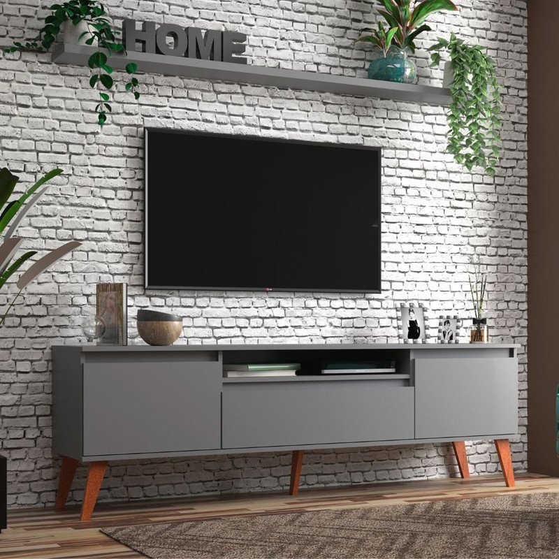 Rack para Tv com Prateleira 180cm Retro Mdf Grafite Dallas - On Móveis