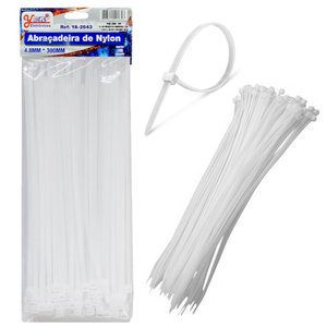 200 Enforca Gato Fita Lacre de Nylon 4,8x300mm Cinta Plástica Hellerman 30cm Branco