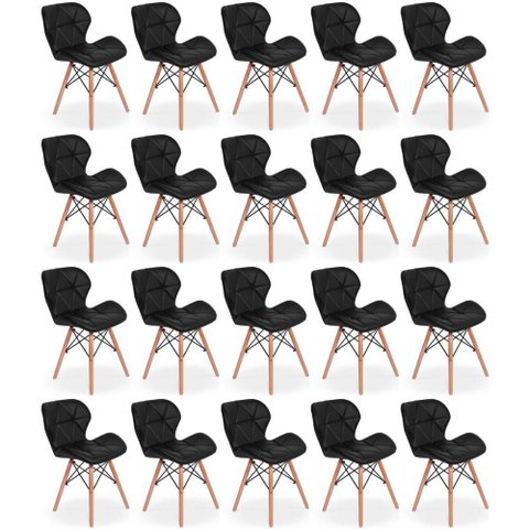 Kit 20 Cadeiras de Jantar Charles Eames Slim Wood Estofada - Preto