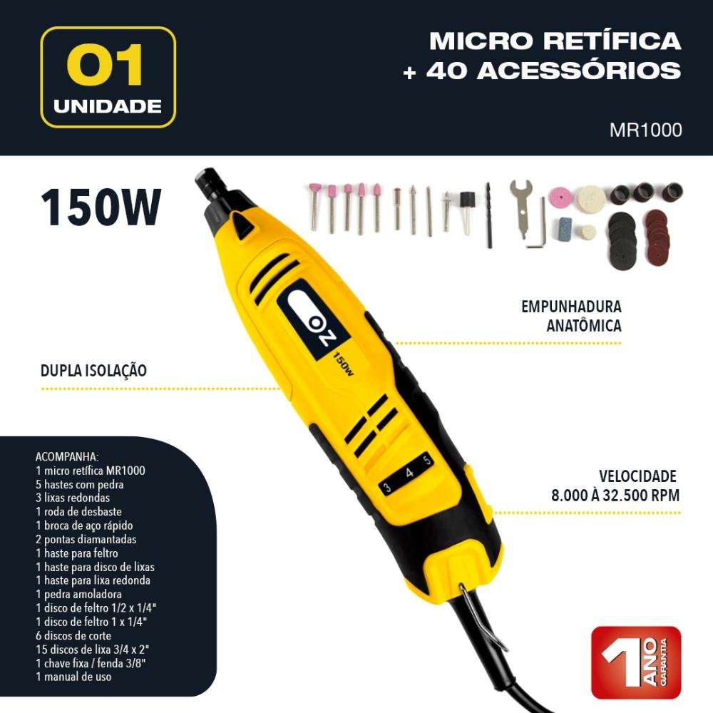 Micro retífica Oz Modelo MR1000 Voltagem 127V - 2