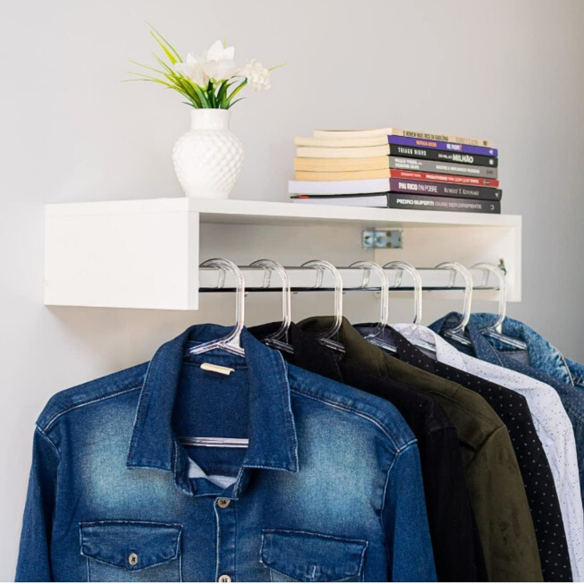 Cabideiro Arara de Roupas Parede Branca Preta Closet Organizador 60 Cm Suspensa Lavanderia Quarto - 3