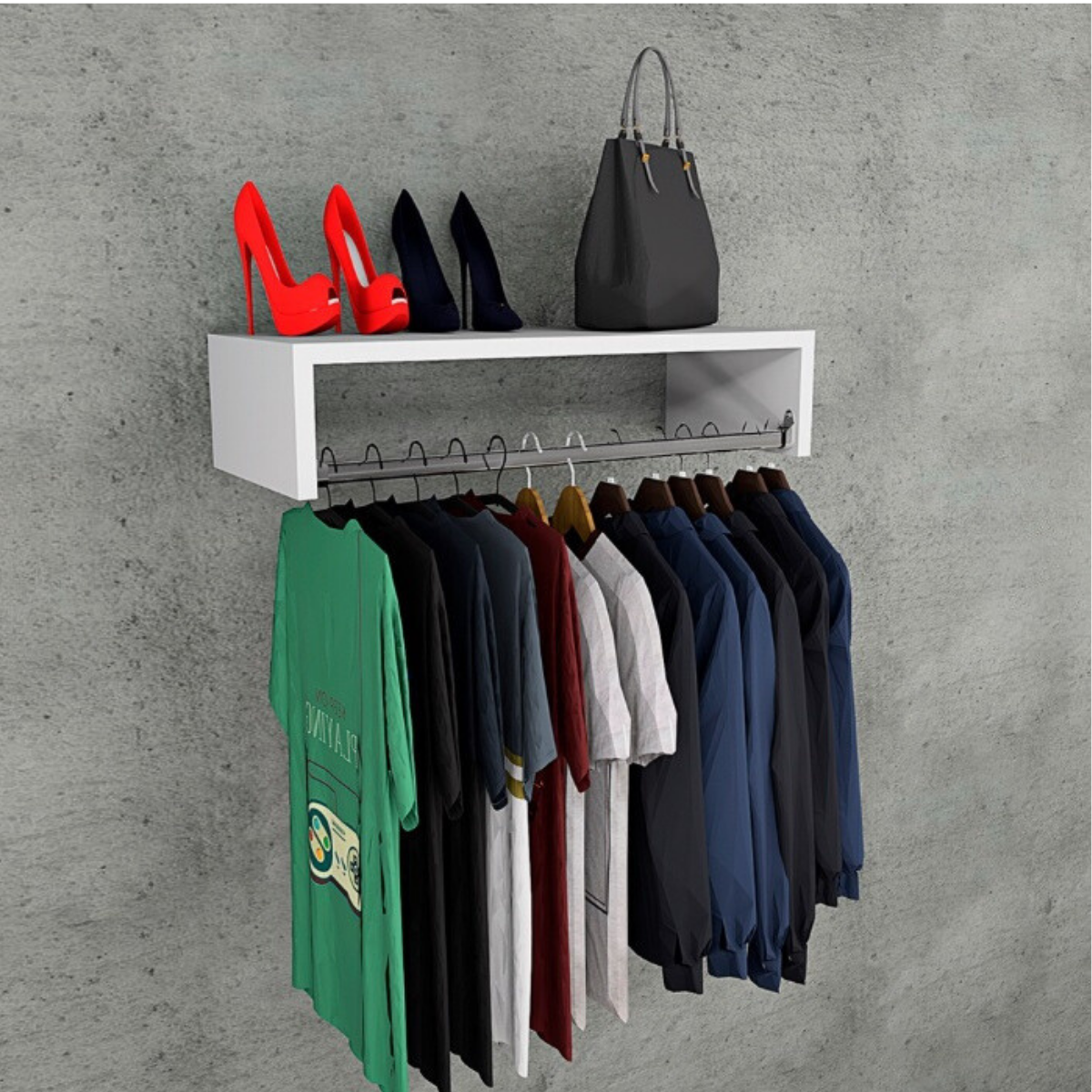 Cabideiro Arara de Roupas Parede Branca Preta Closet Organizador 60 Cm Suspensa Lavanderia Quarto - 5