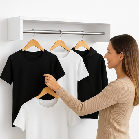 Cabideiro Arara de Roupas Parede Branca Preta Closet Organizador 60 cm Suspensa Lavanderia Quarto