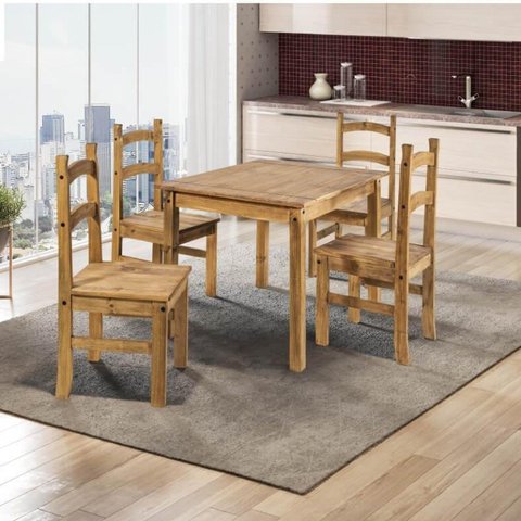 Conjunto de Mesa 100x80cm 4 Cadeiras Cancun Marrom