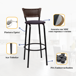 Kit 6 Banquetas para Cozinha Banco Alto Junco Argila Balcão Ilha Bancada Bares Piscina Área Gourmet - 5