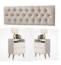 Ver imagem 1 de Conjunto Cabeceira Painel Paris 1,40 Capitone com Mesas de Cabeceira Lotus 2 Gav Off White - Rede Mó