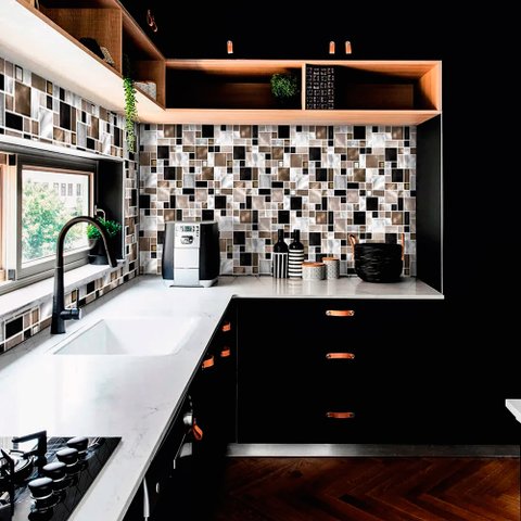 Saldão - Papel de Parede Pastilha Lavável para Cozinha Metálica Mosaico Escovado