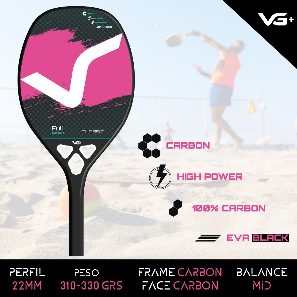 Raquete de Beach Tennis Classic Full Carbon Rosa VG Plus - 8