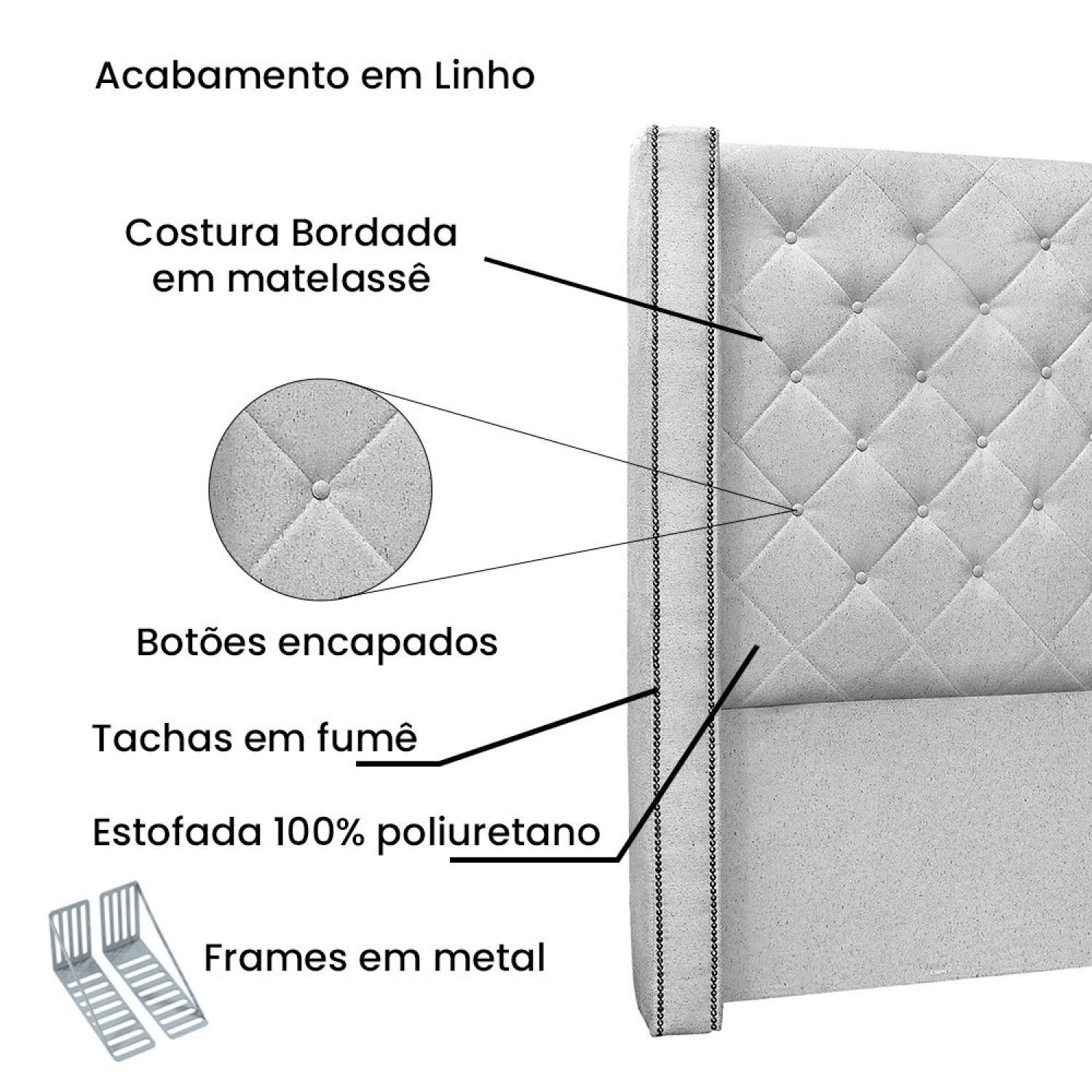 Cabeceira Solteiro 90cm Linho Rústico Vicenza  - 4