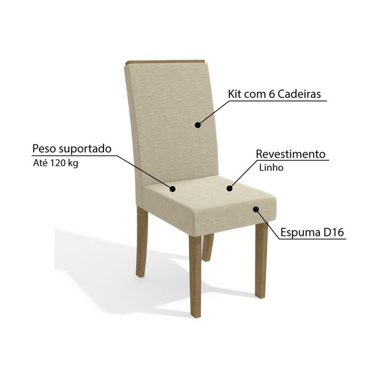 Conjunto Sala de Jantar com Mesa e 6 Cadeiras - 5