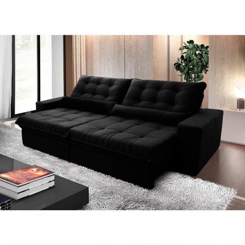 Sofá Retrátil Reclinável Zurique 2,10m Suede Velut Preto Molas no Assento - King House