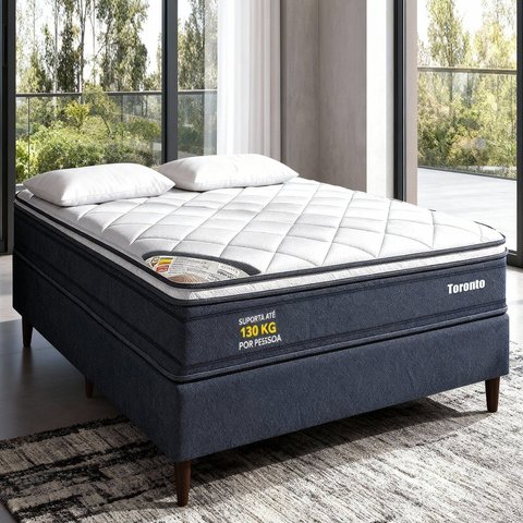 Cama Box Casal Toronto Pkt 10 Eps Spring Luxo Cinza/Branco