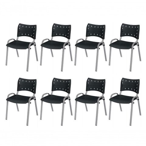 Cadeira Iso Base Cinza Escola, Escritório Preto Kit 8 Un