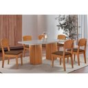 Ver imagem 1 de Conjunto: Mesa de Cozinha Maldivas C/ Tampo Madeirado C/ Vidro Canto Curvo 180x90cm e 6 Cadeiras