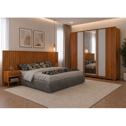 Dormitório Casal Ripado Completo Espelho Premium Arbo Design