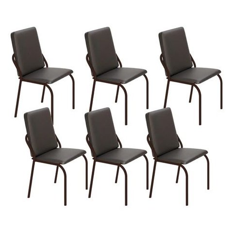 Kit 6 Cadeiras Malibu Corino Preto Tubo Marrom Cafe