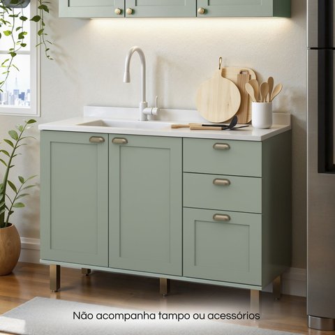 Armário de Cozinha Modulada Balcão de Pia 1,20m Iluminata 100% Mdf Genialflex - Verde Mint