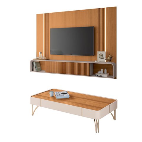 Conjunto Home Suspenso c/LED e Mesa de Centro Empire/Cadenza MDF/MDP Cinamomo/Off White G26 - Hb Móv