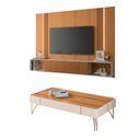 Ver imagem 1 de Conjunto Home Suspenso c/LED e Mesa de Centro Empire/Cadenza MDF/MDP Cinamomo/Off White G26 - Hb Móv