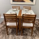 Ver imagem 4 de Sala de Jantar Mesa Elástica Itália com 4 Cadeiras Bali D'confort Design Linho Mesclado Bege e Cinza