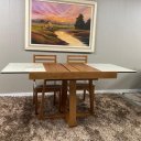 Ver imagem 5 de Sala de Jantar Mesa Elástica Itália com 4 Cadeiras Bali D'confort Design Linho Mesclado Bege e Cinza